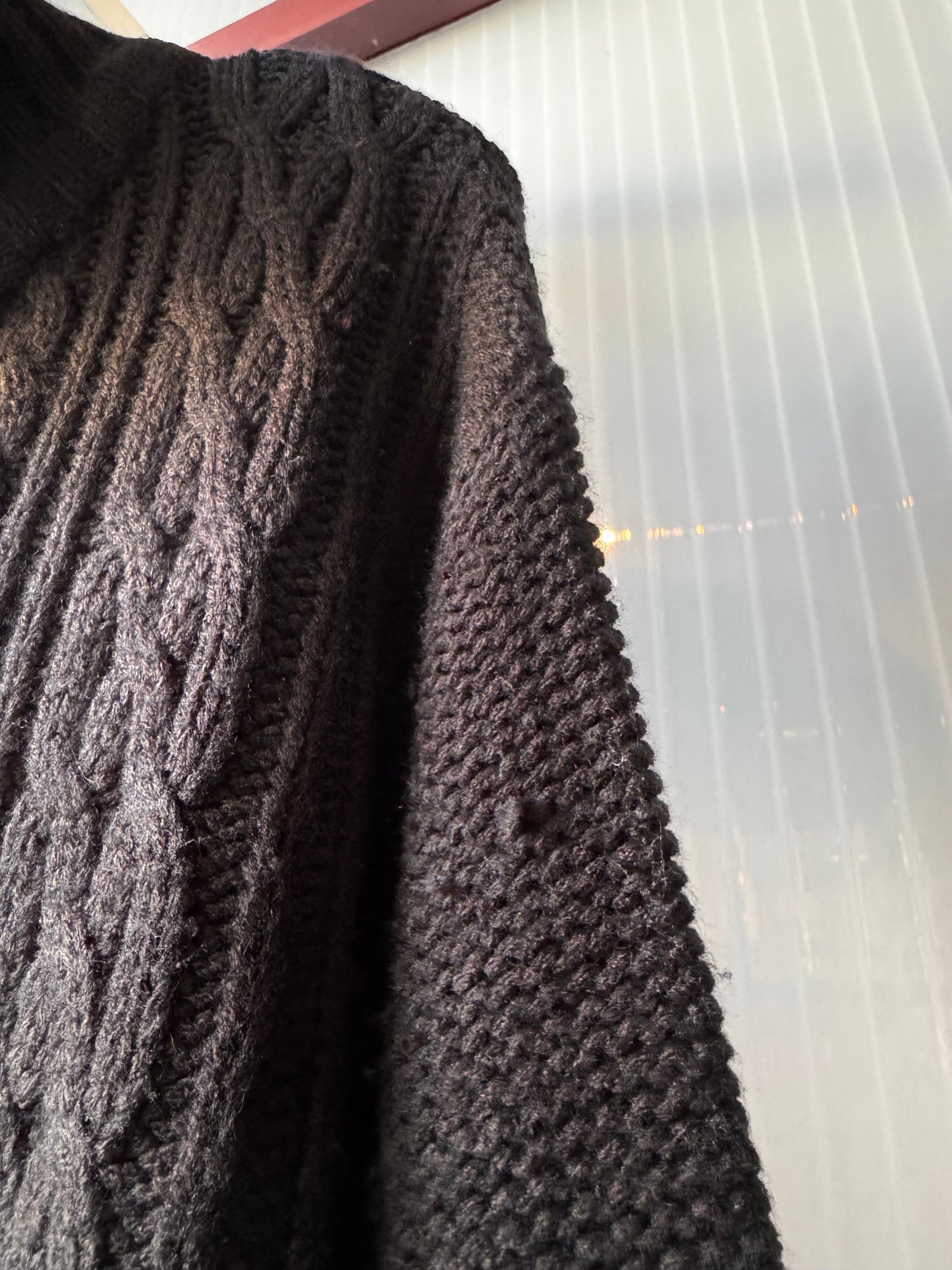 Black Cable Knit Funnel Neck Sweater