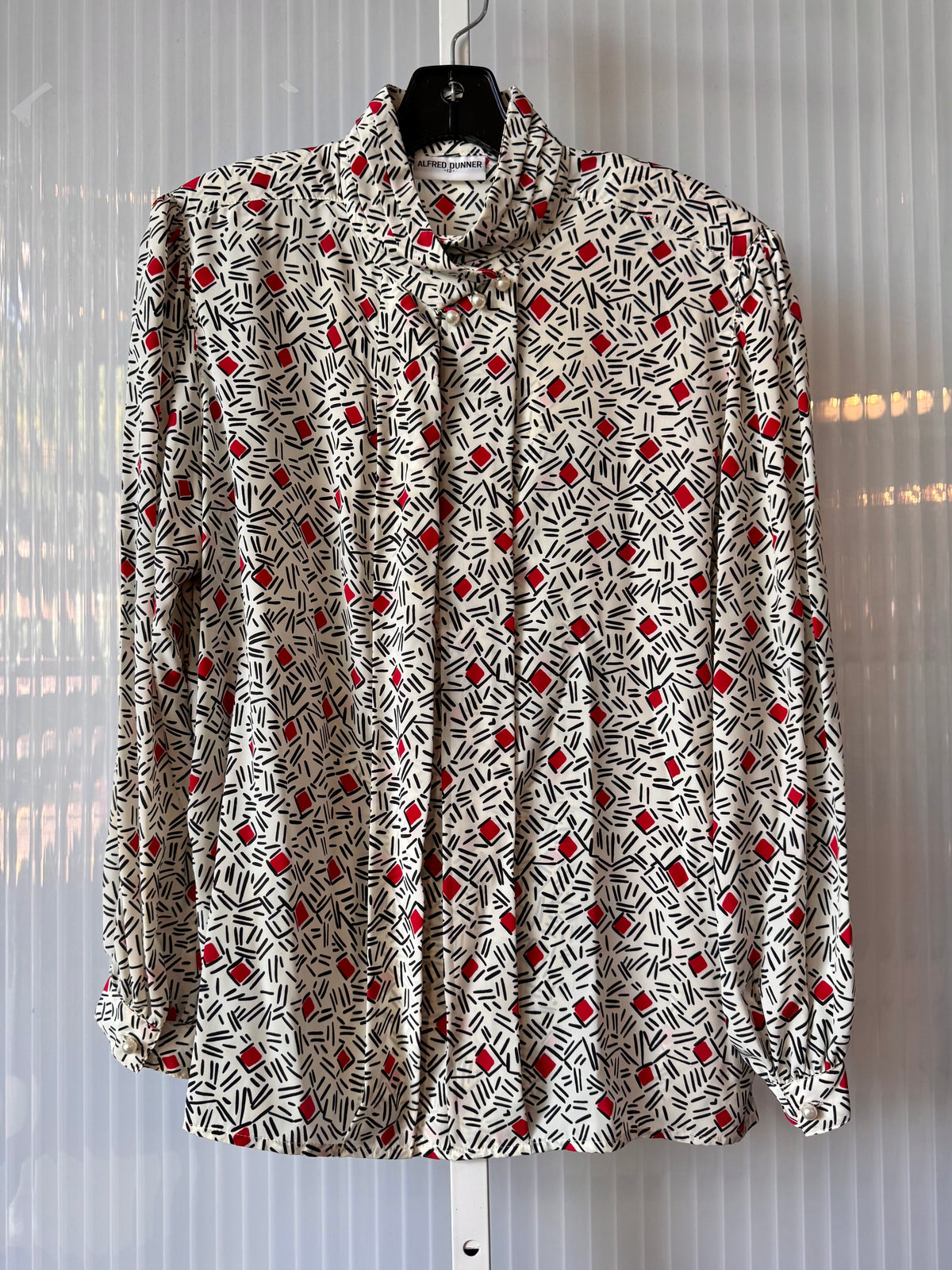 1980s Red White & Black Geometric Print Blouse