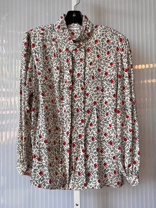 1980s Red White & Black Geometric Print Blouse