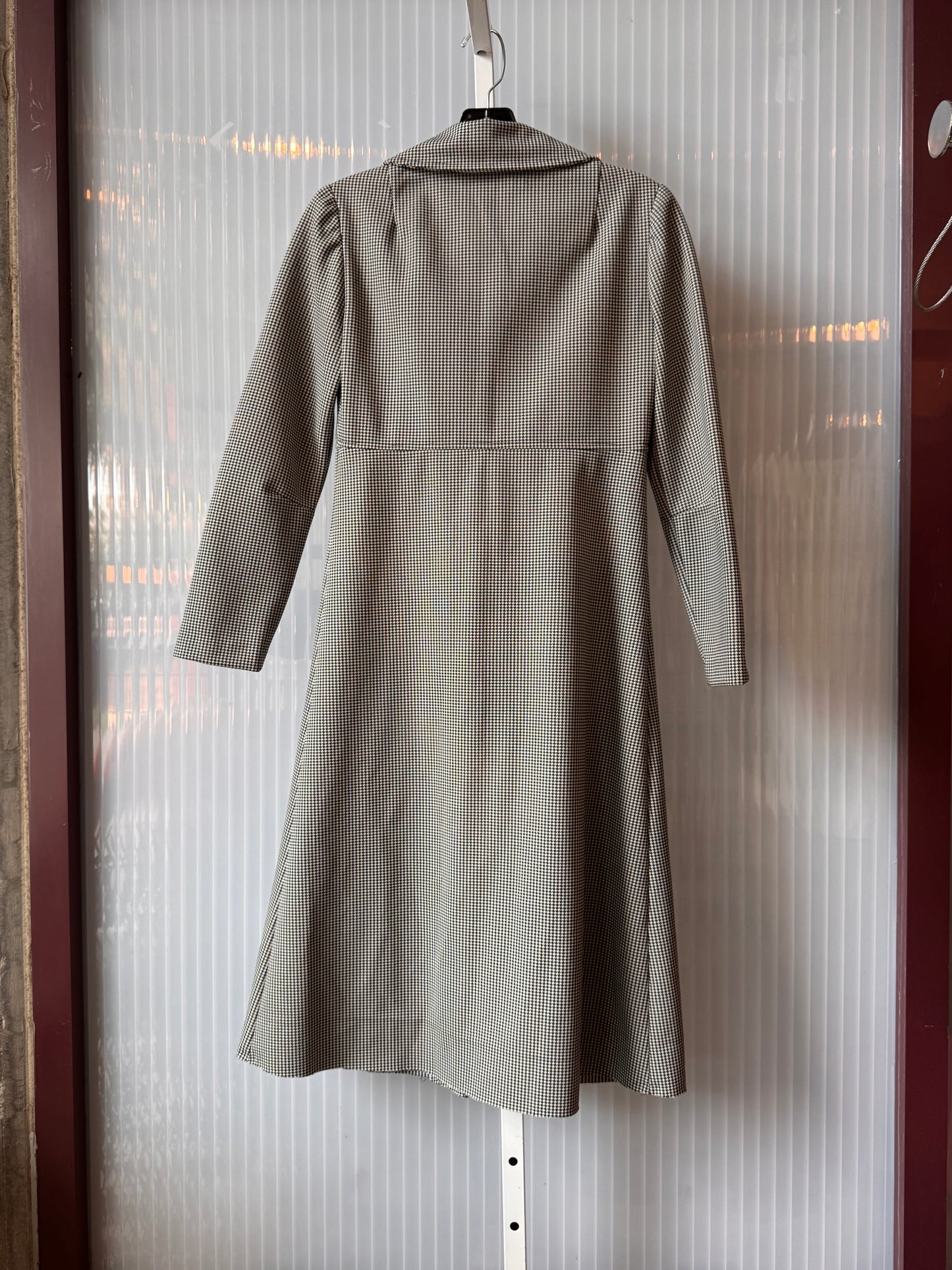 1970s Navy Blue & White Houndstooth Dress