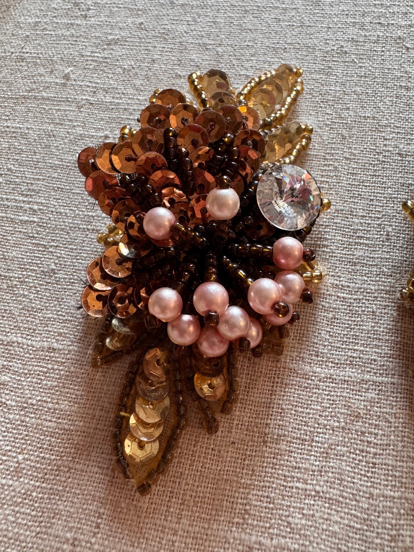 1980s Sequin and Seed Bead Clip-on Earrings