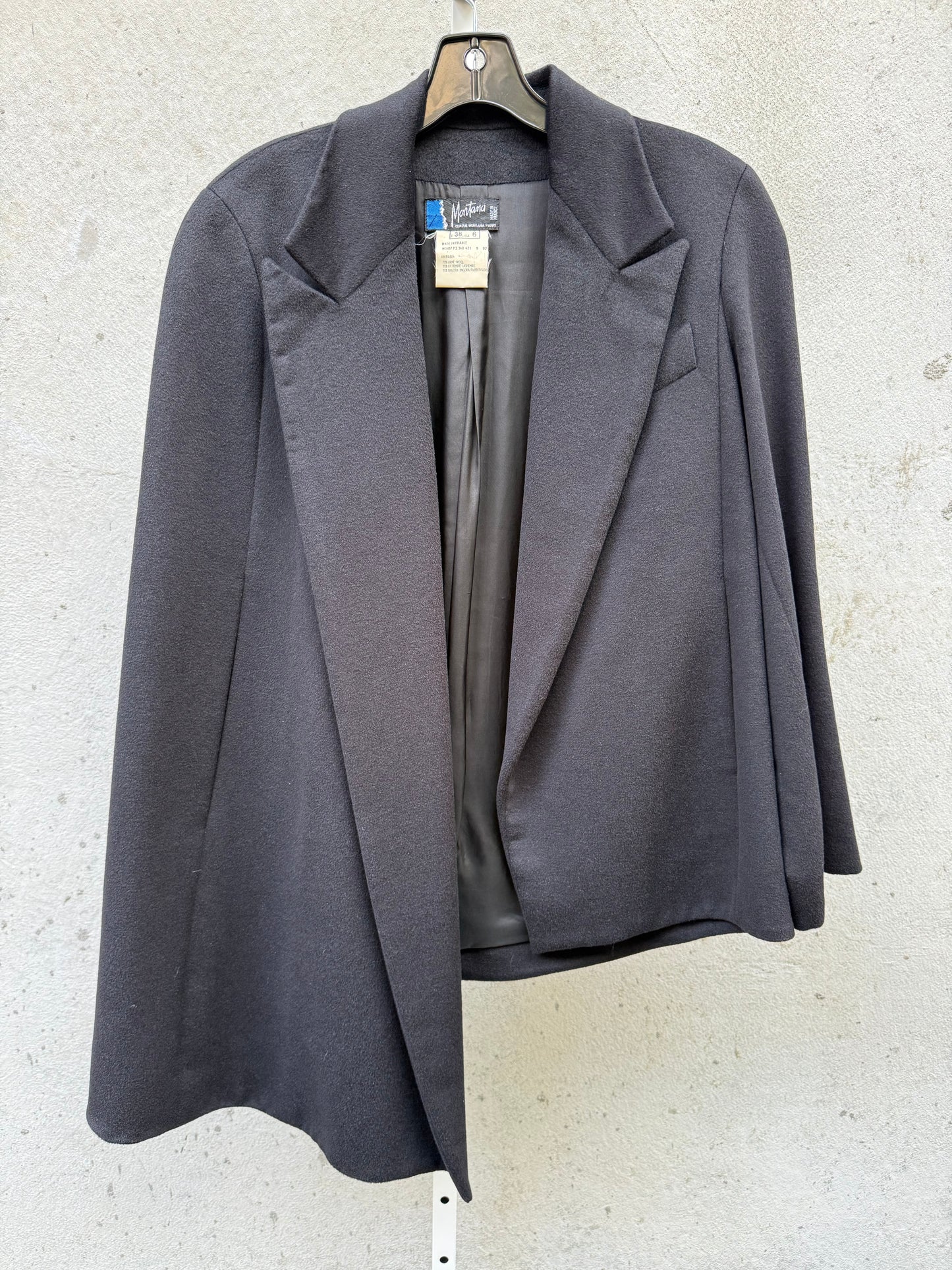 1980s Wool Blend Black Asymmetrical Blazer / Cape