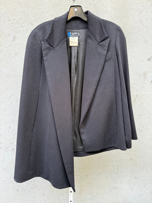 1980s Wool Blend Black Asymmetrical Blazer / Cape