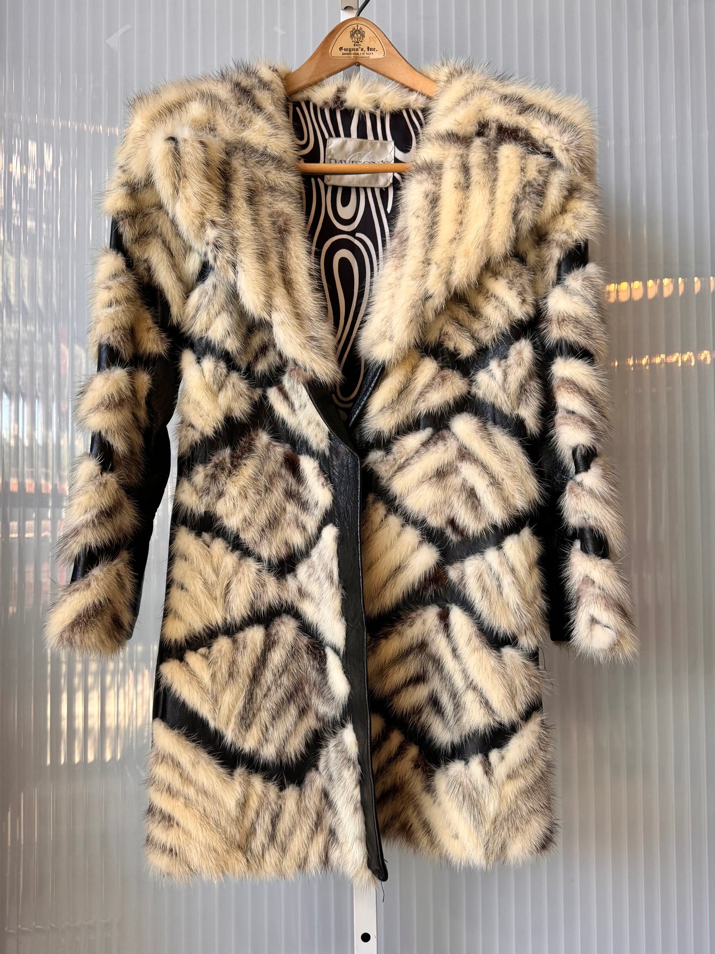 1970s Black Cross Mink Fur & Leather Coat