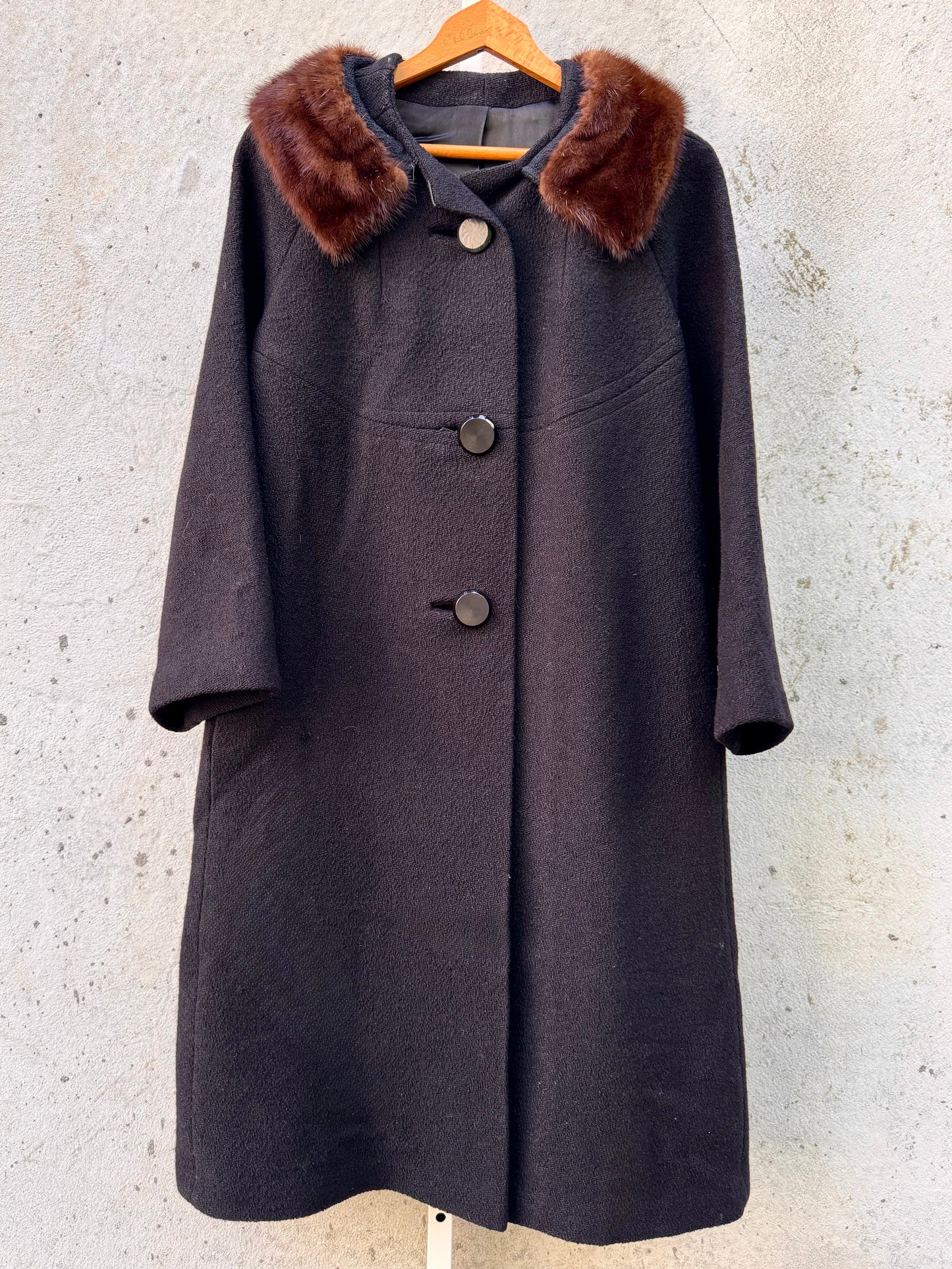 1960s Black Winter Coat with Mink Collar