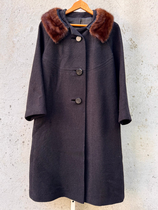 1960s Black Winter Coat with Mink Collar