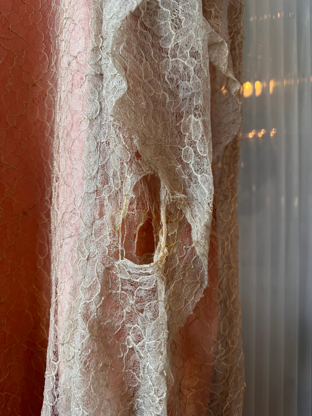 1930s / 1940s Pink & Taupe Floral Lace Dress