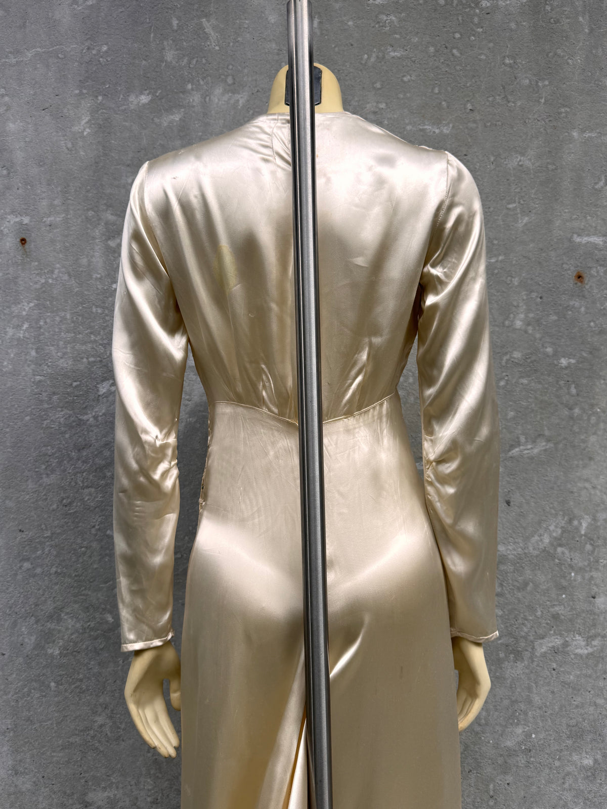1940s Cream Liquid Satin Bias-Cut Wedding Dress