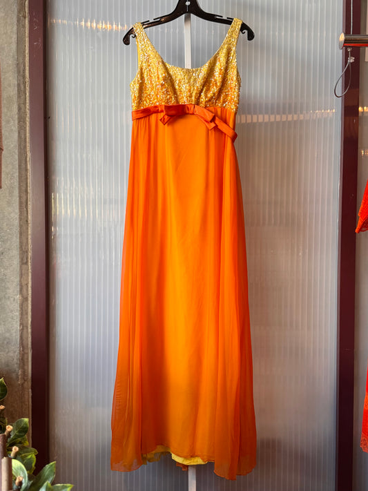 1960s Sherbet Orange Empire-Waist Dress