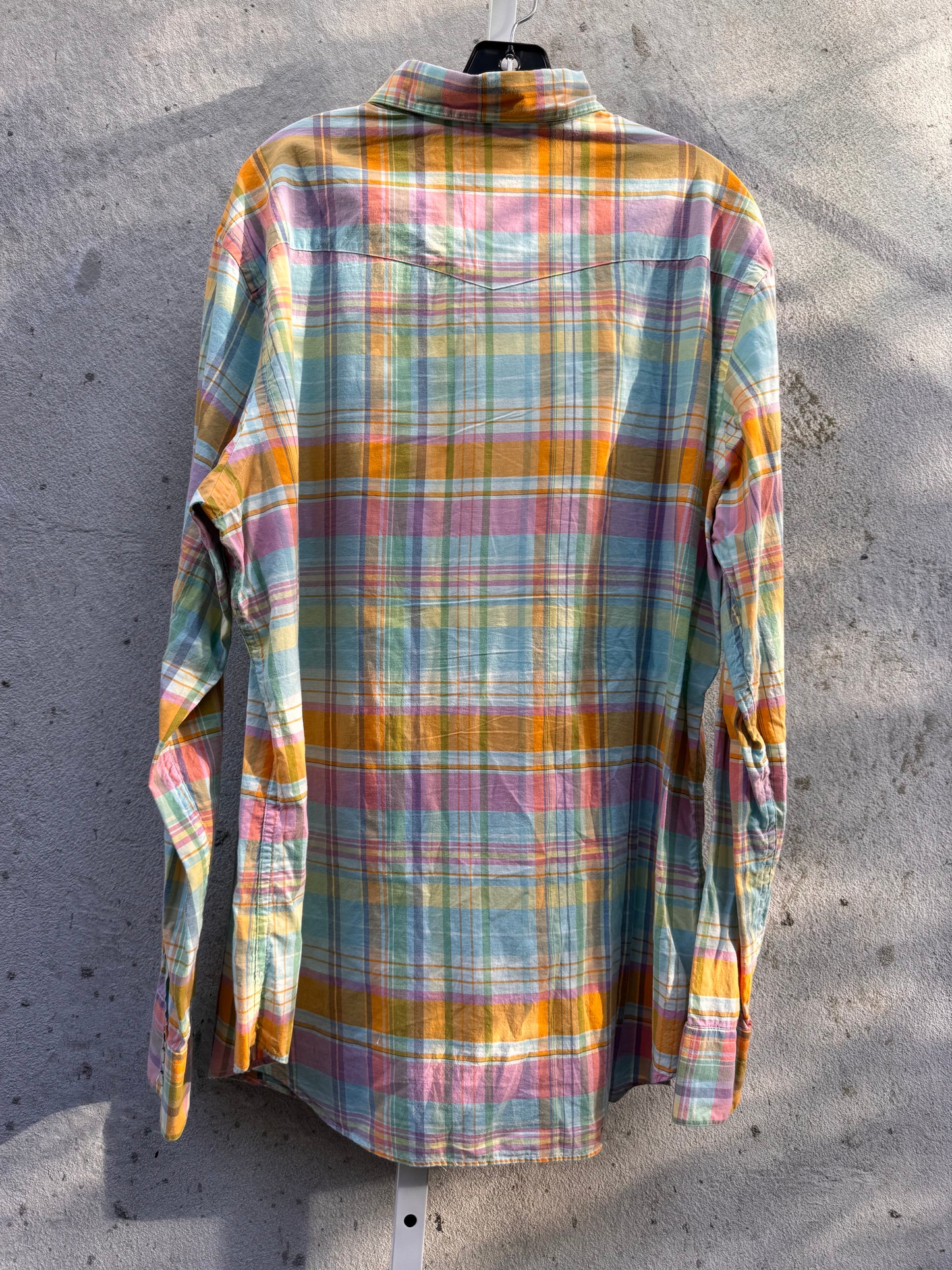 Ralph Lauren Pastel Pink & Blue Plaid Pearl Snap Western Shirt