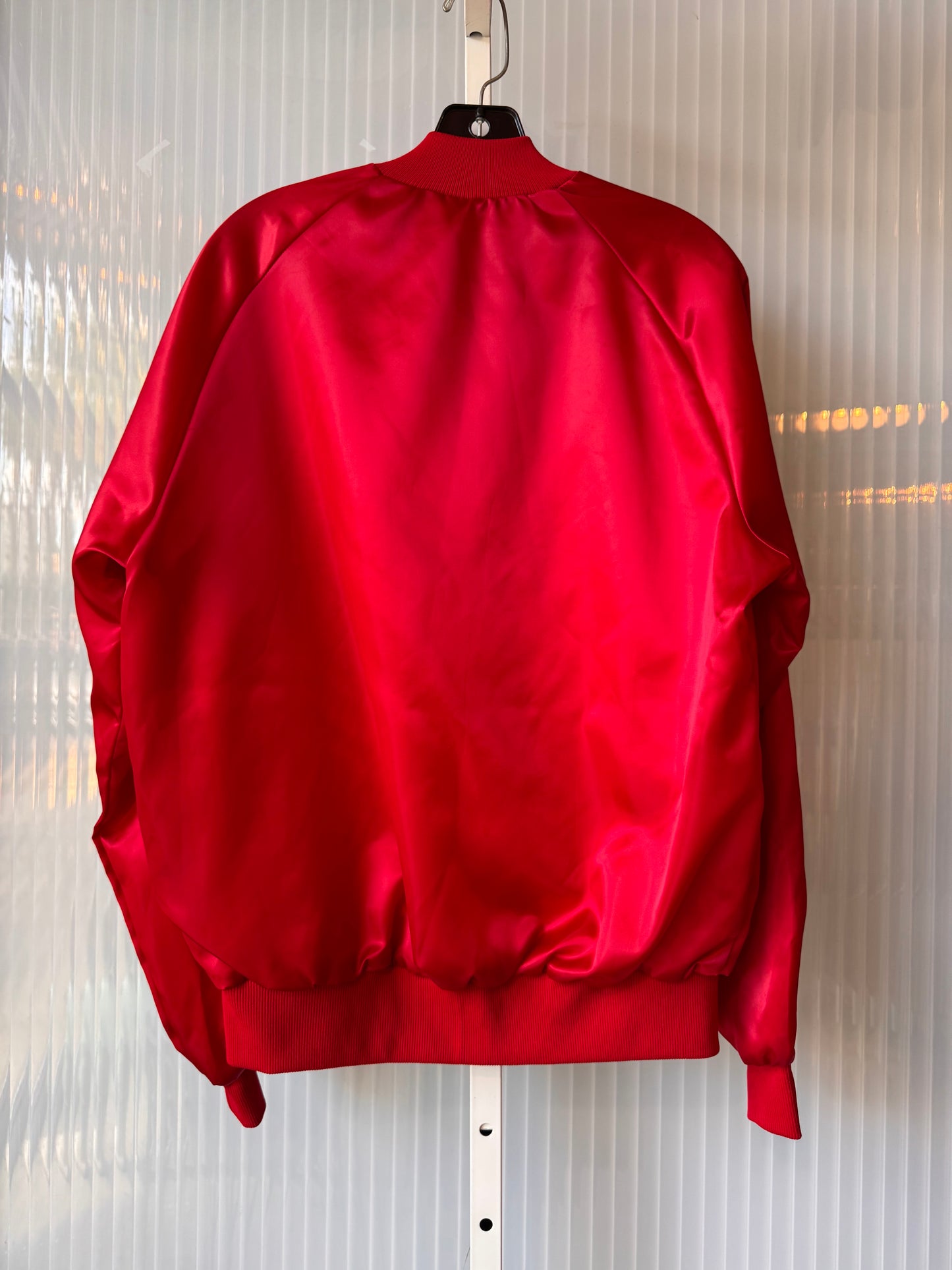 1980s Bright Red Satin Bomber Jacket
