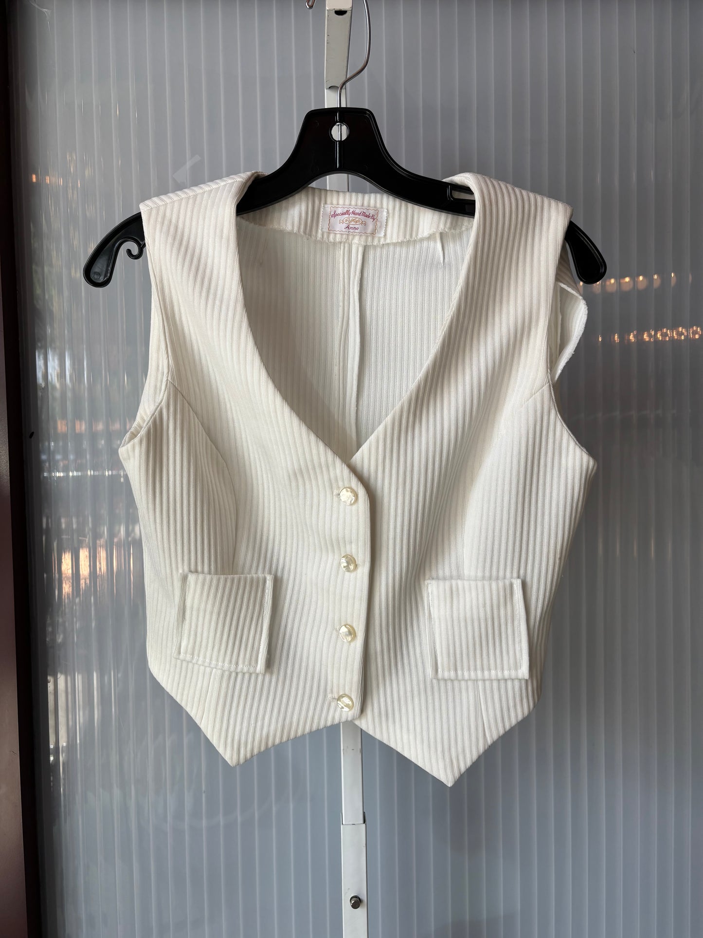 1970s White Ribbed Vest & Bellbottom Pants Set