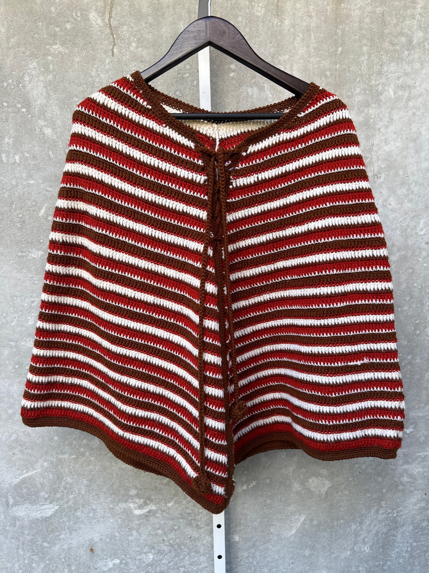 1970s Crochet Orange Brown Poncho