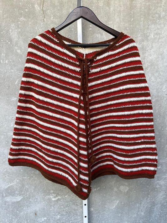1970s Crochet Orange Brown Poncho