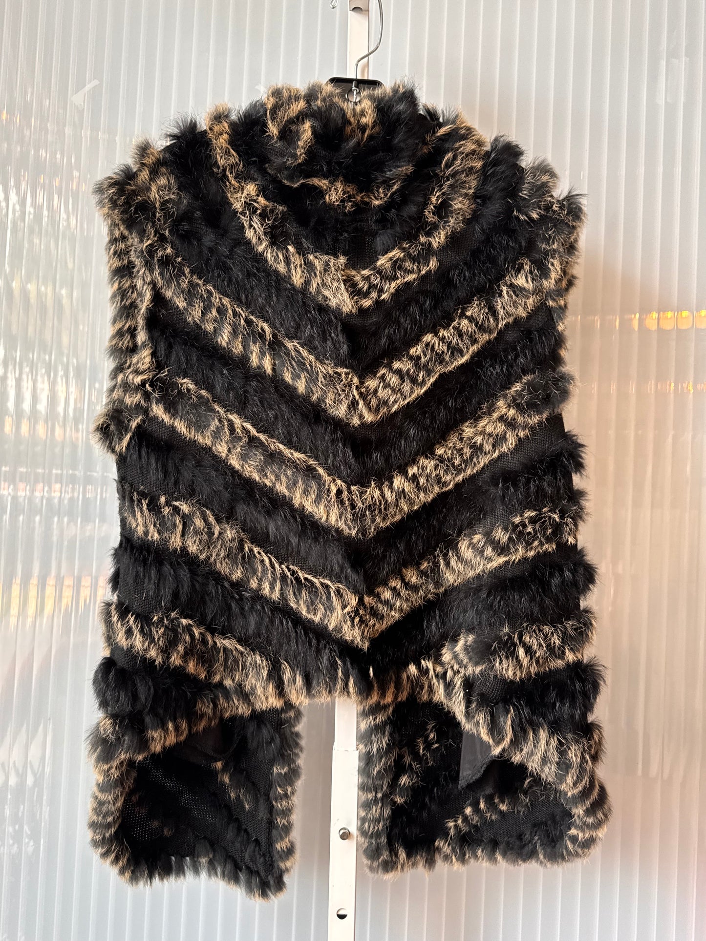Y2K Black & Taupe Rabbit Fur Cardigan Vest