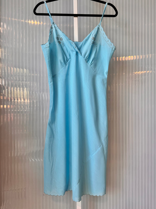 Blue Cotton Slip with Scalloped Hem