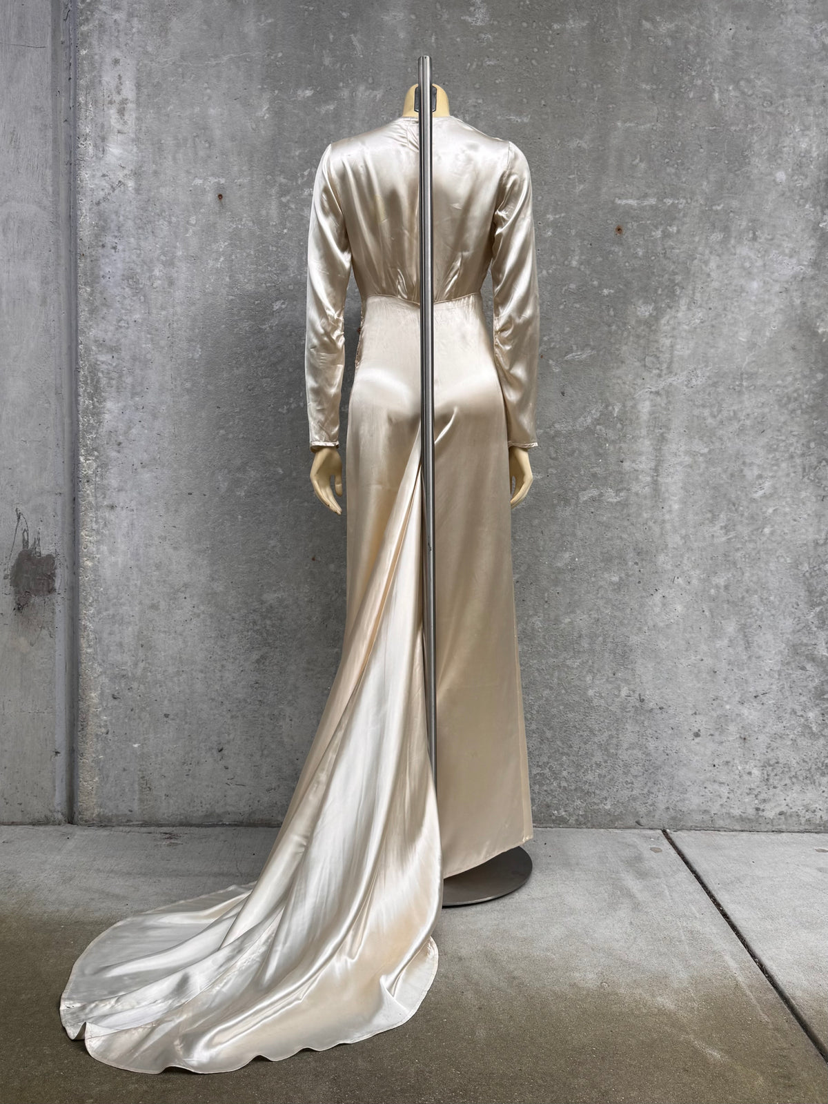 1940s Cream Liquid Satin Bias-Cut Wedding Dress