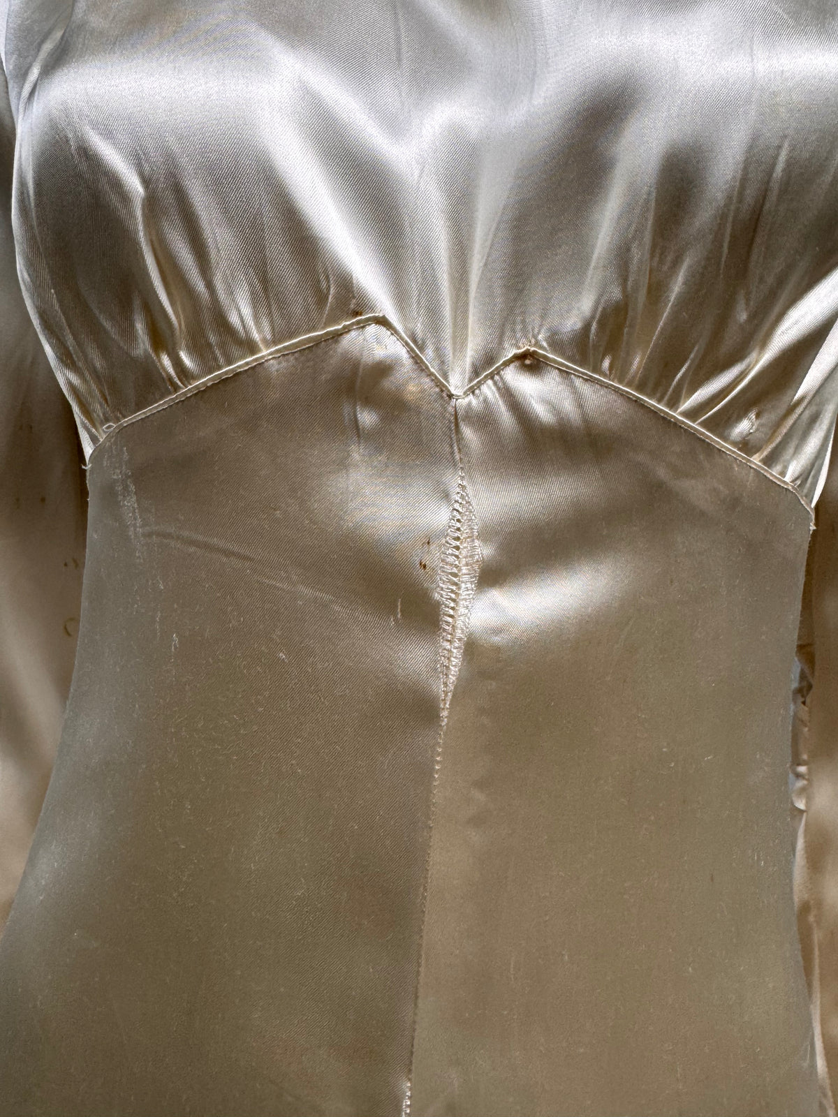 1940s Cream Liquid Satin Bias-Cut Wedding Dress