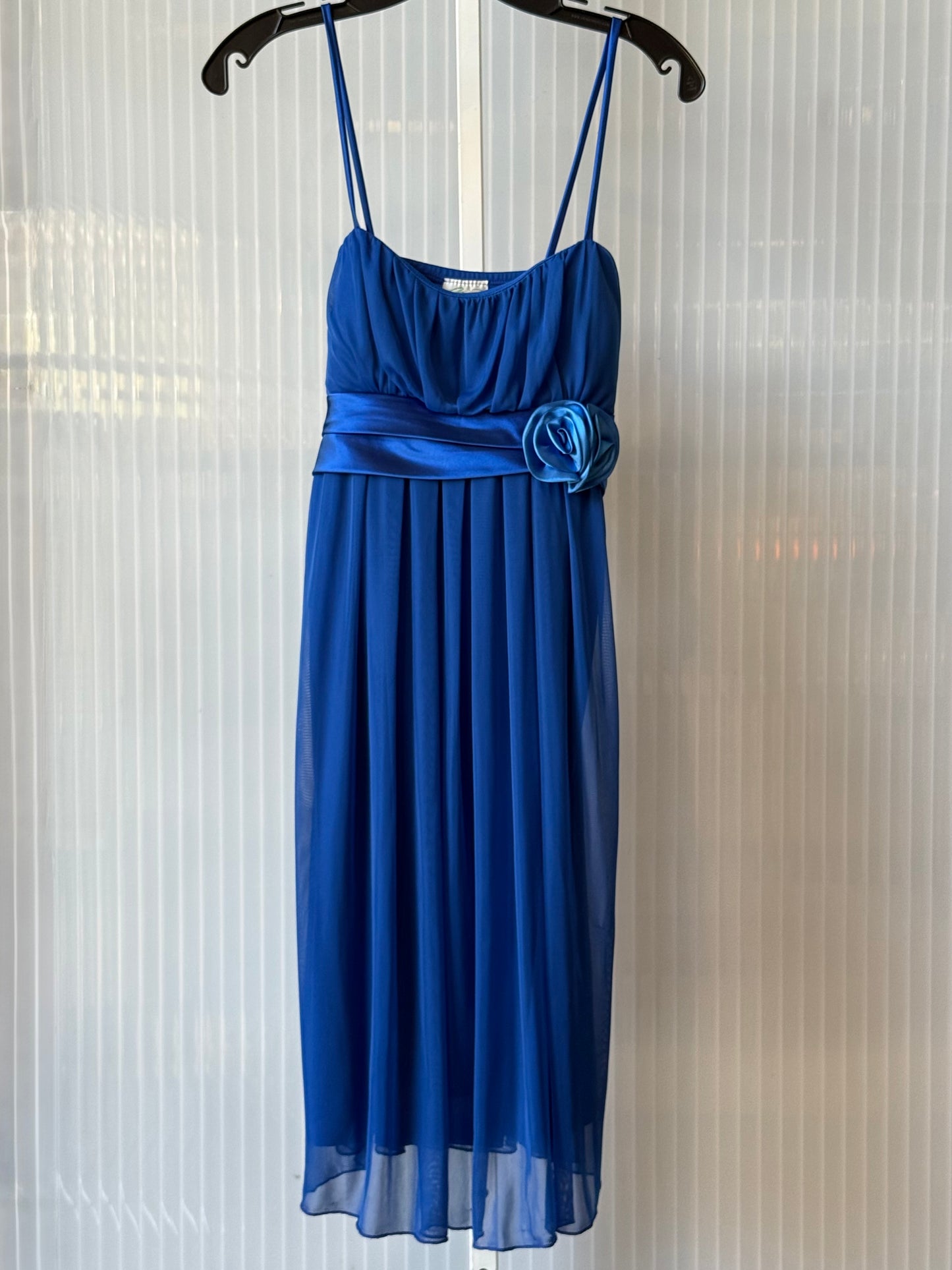 2000s Blue Layered Empire Waist Mini Dress with Flower