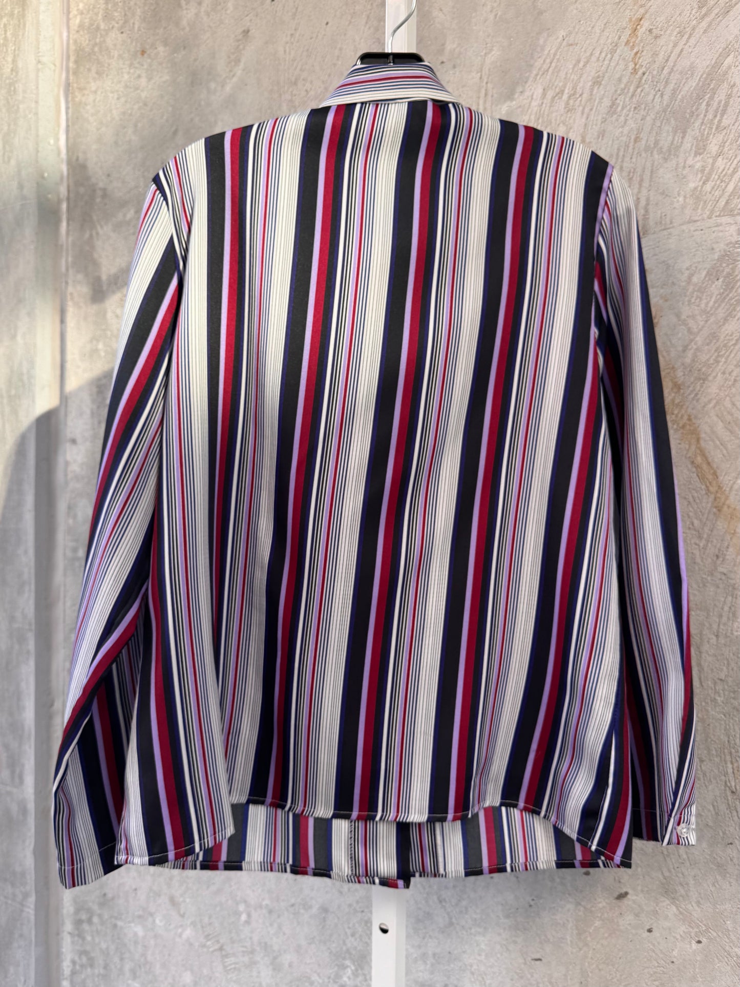 1980s Striped Pussy Bow Collar Blouse