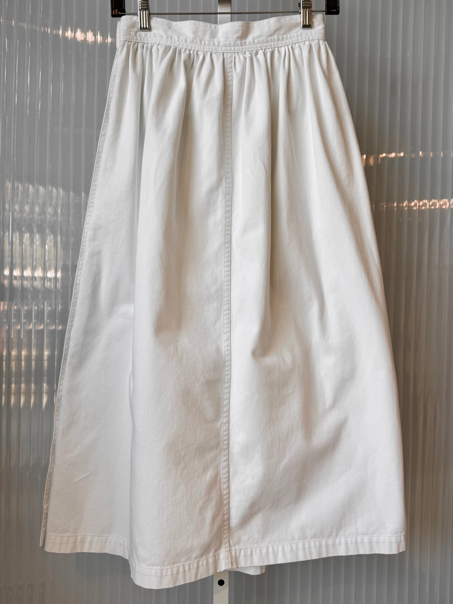 White Twill Side Button Up Maxi Skirt