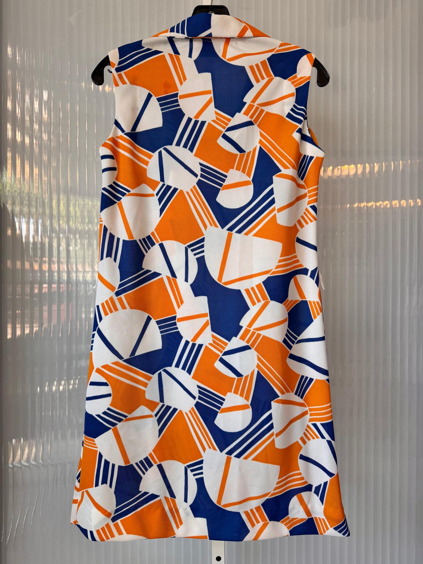 1960s Orange Blue & White Geometric Dress