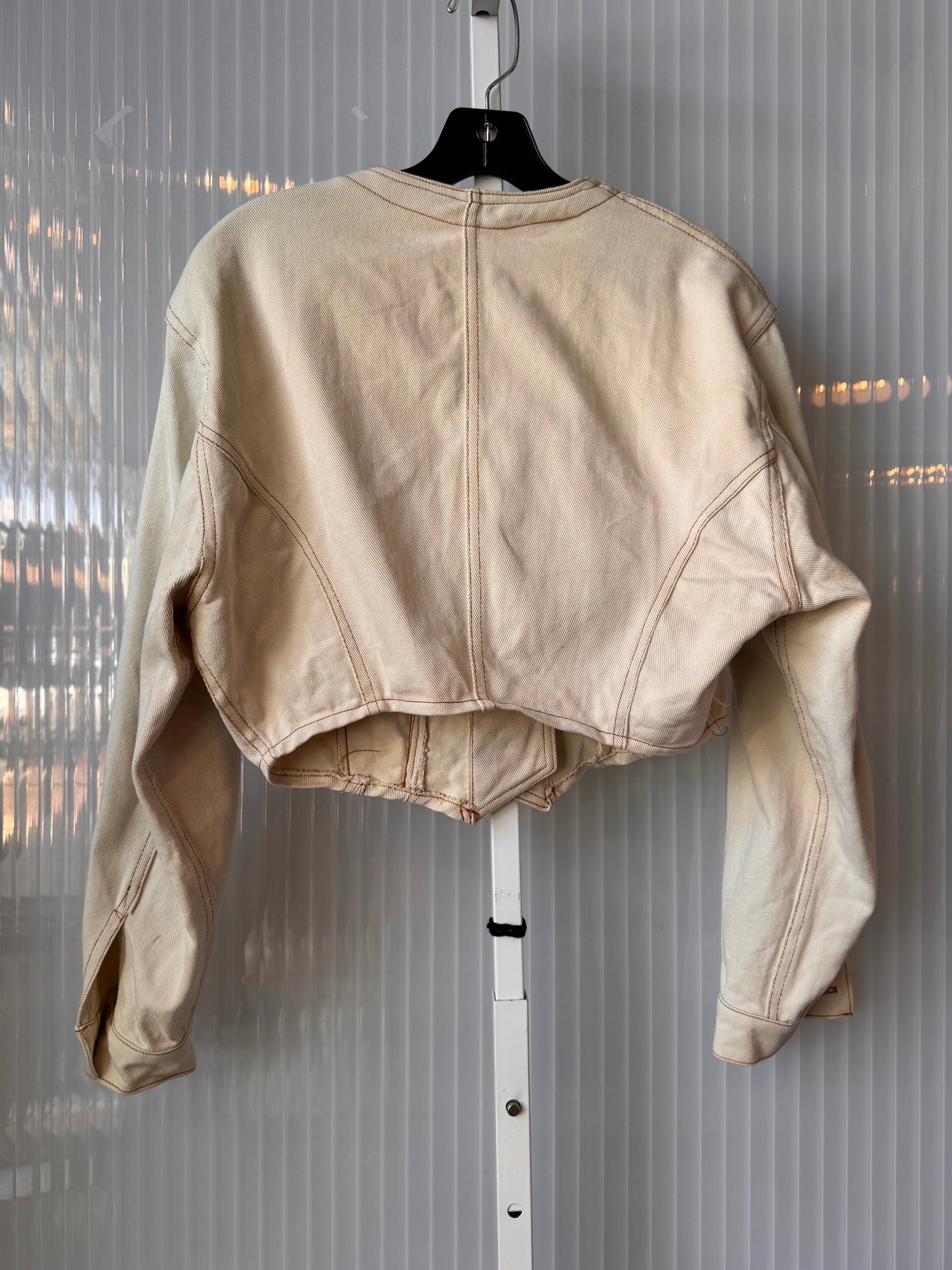 1970s White Denim Cropped Jacket w/ Lace-Up Front Cinches