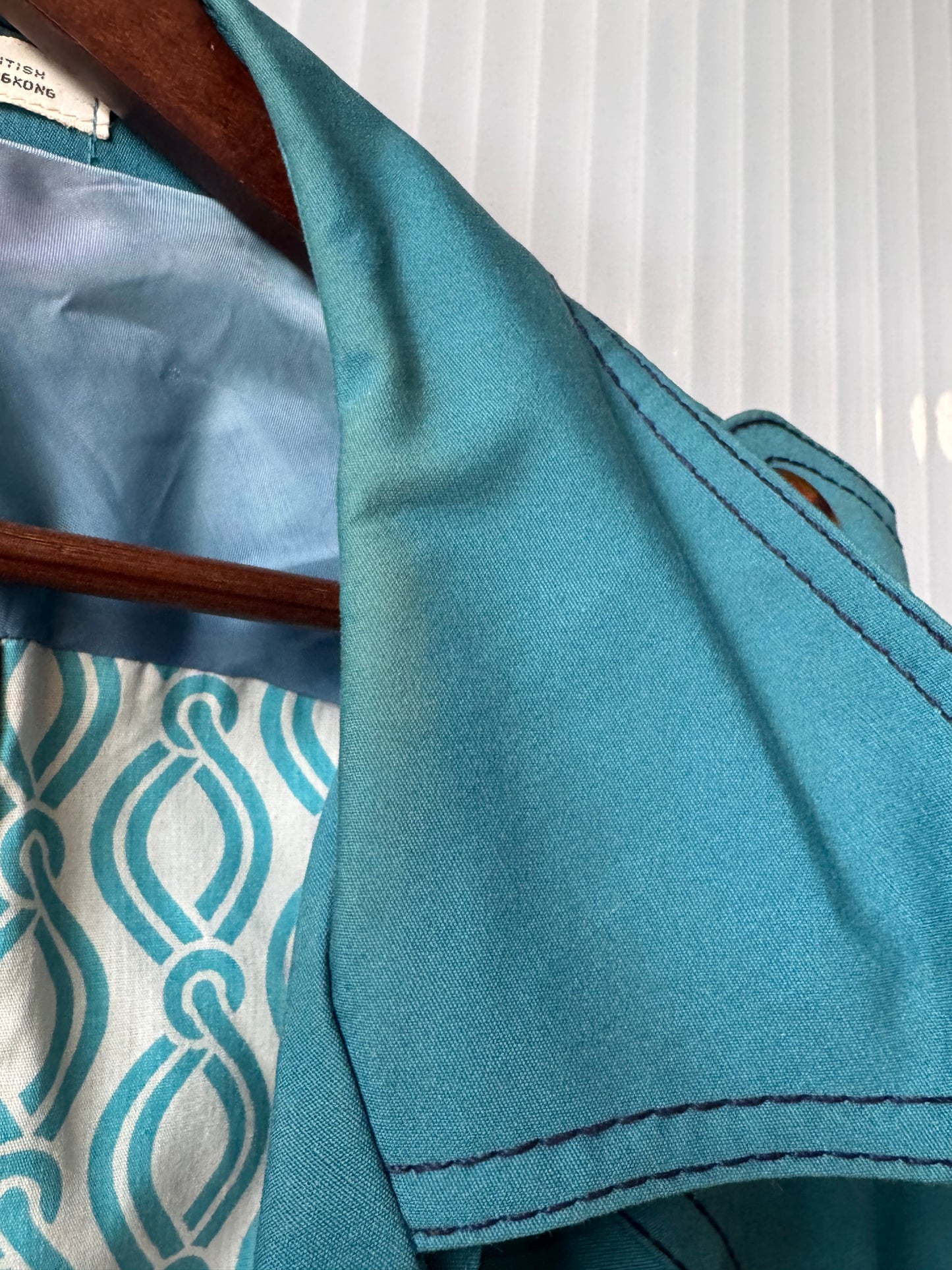 1970s Groovy Teal Trench Coat w/ Contrast Stitching