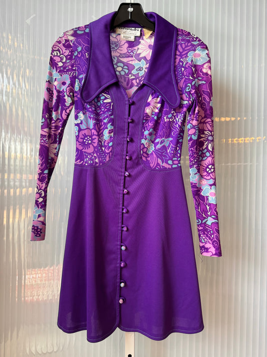 1960s Purple Floral Mod Dress