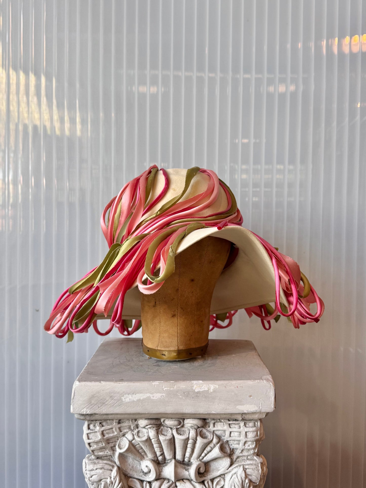 1960s Dior Cloche Hat with Pink & Green Swirls
