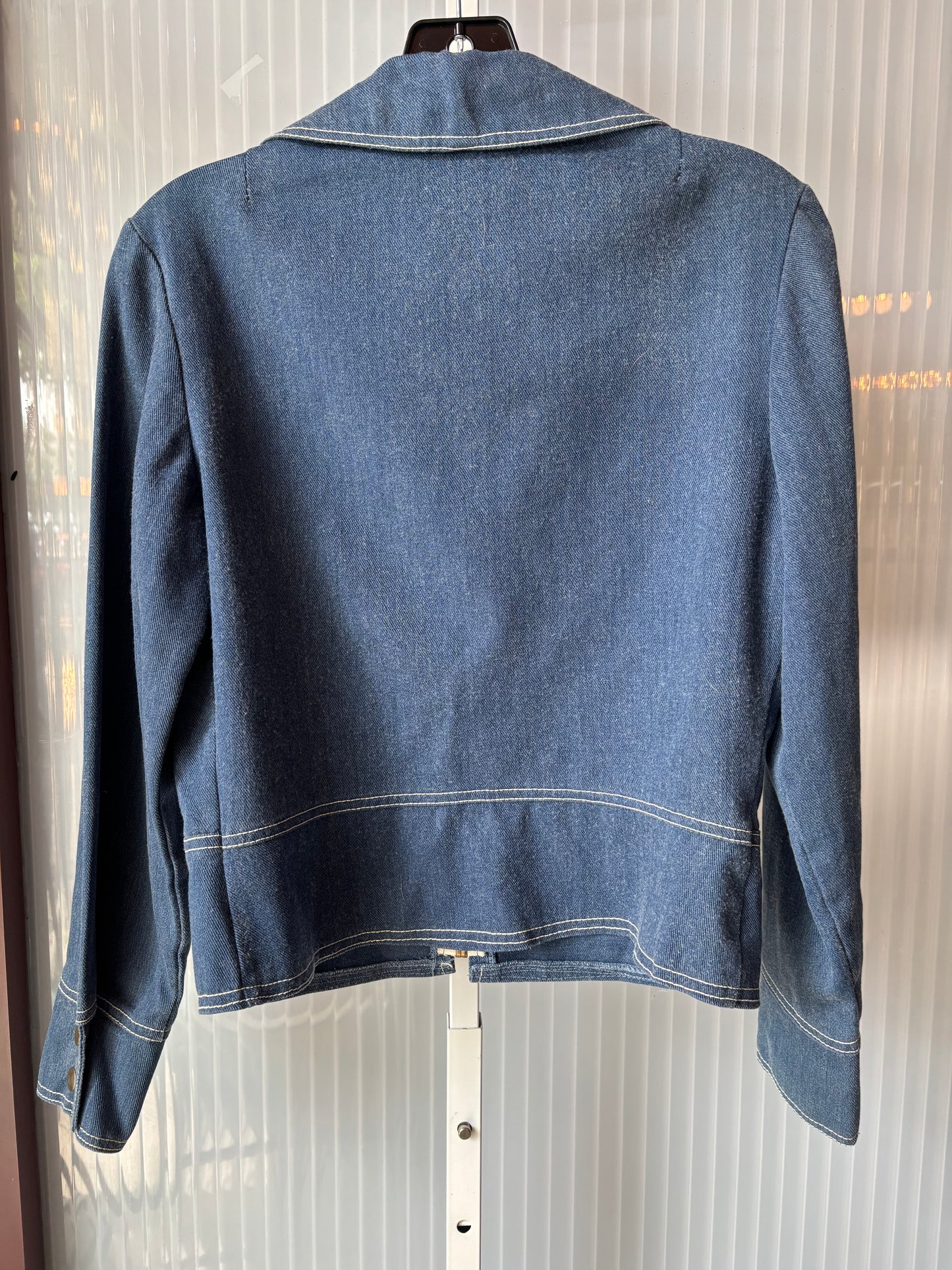 1970s Denim & White Contrast Stitch Jacket & Bellbottom Pants Set