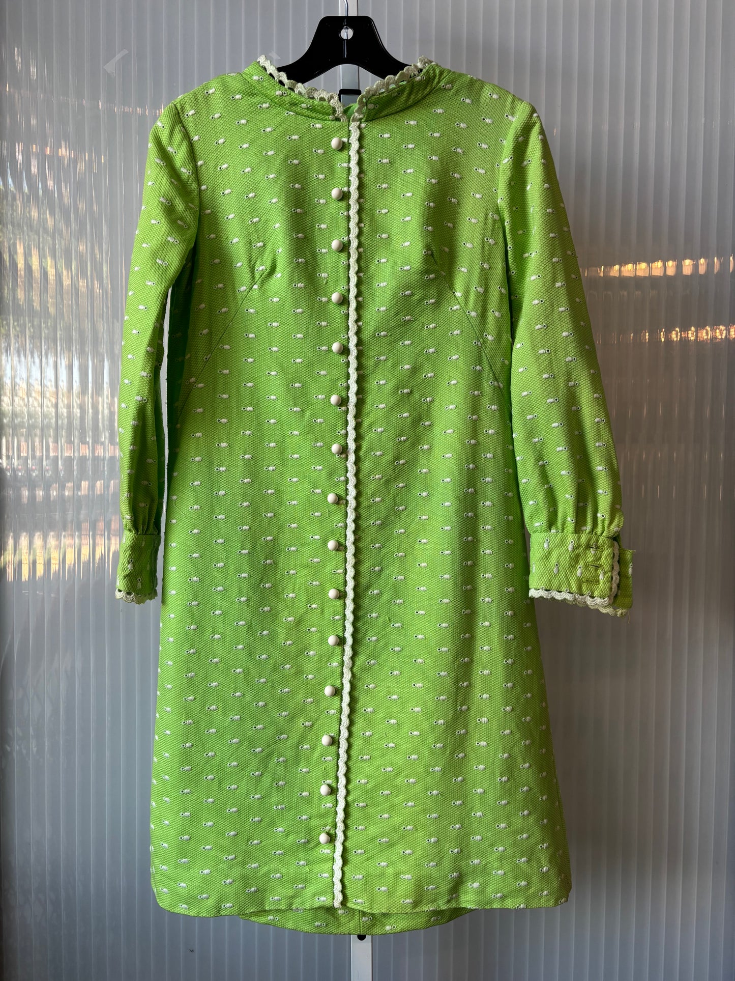 1960s Lime Green Dress with White Eyelet pattern