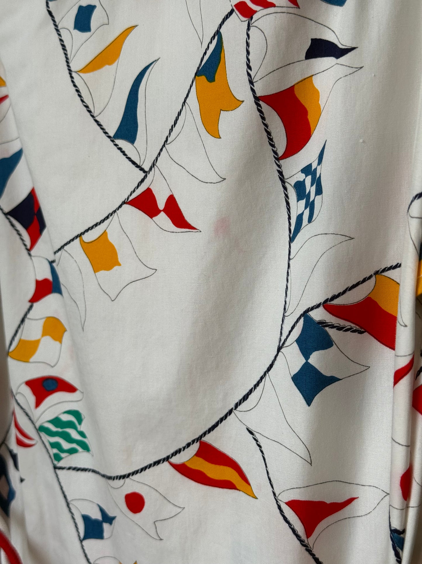 1970 White Nautical Flag Print Button-Down Dress