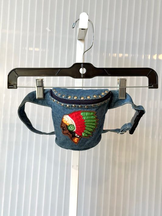 Blue Denim Zip Waist Pouch with Native Patch