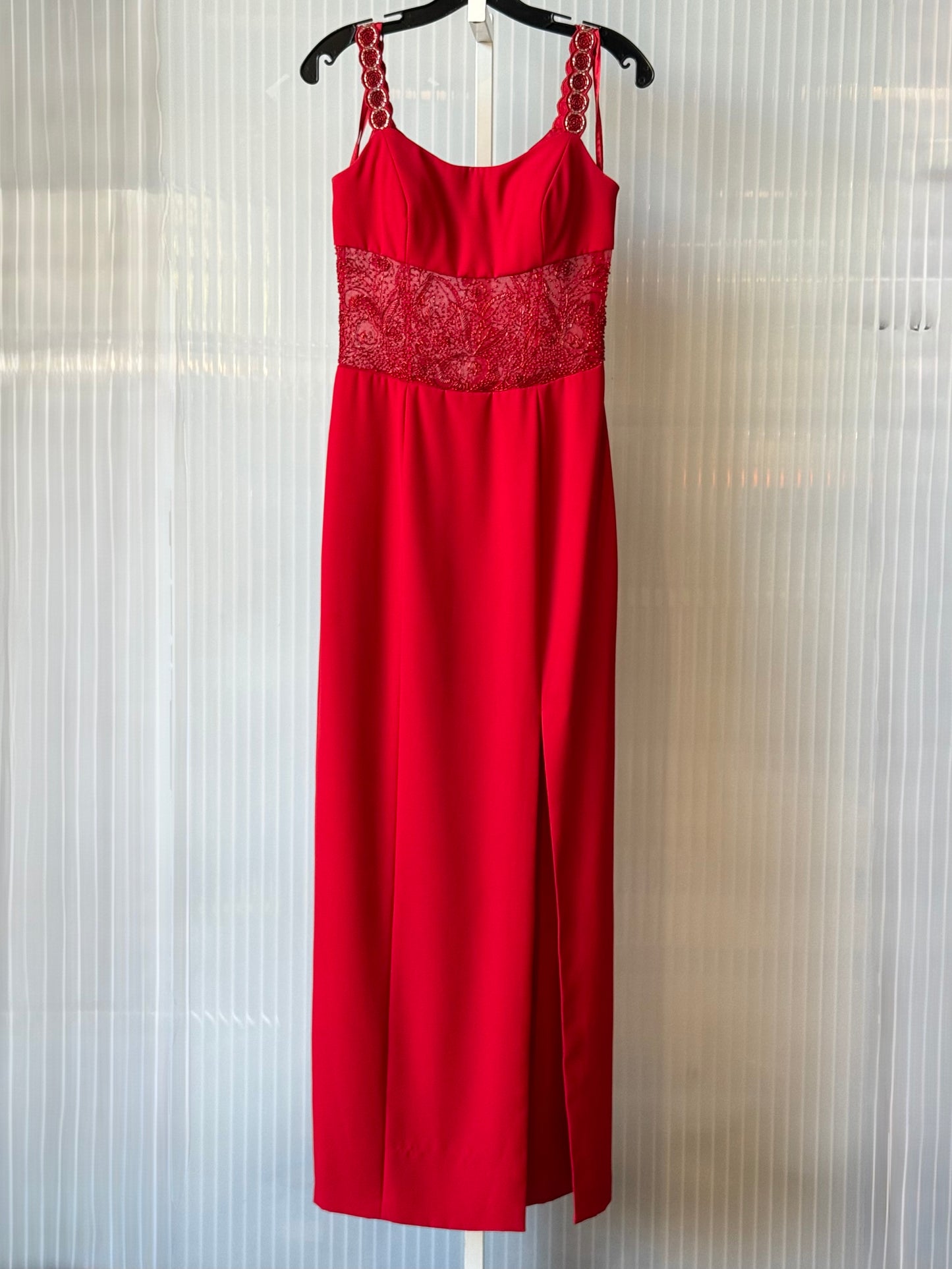 2000s Red Beaded Formal Gown