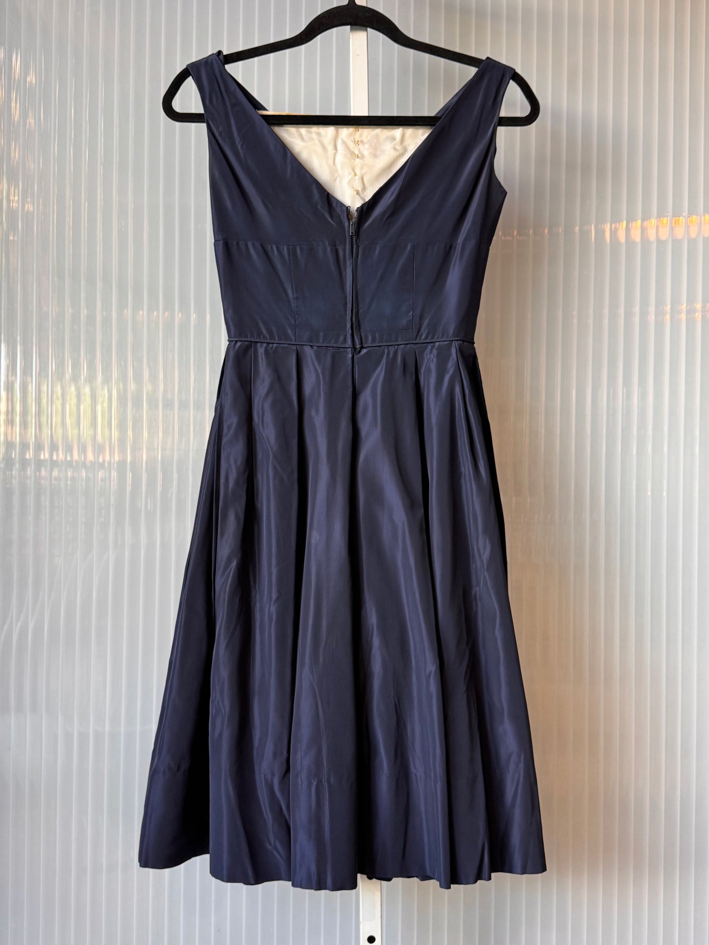 1950s Navy Blue Pleated Sleeveless Dress & Bolero