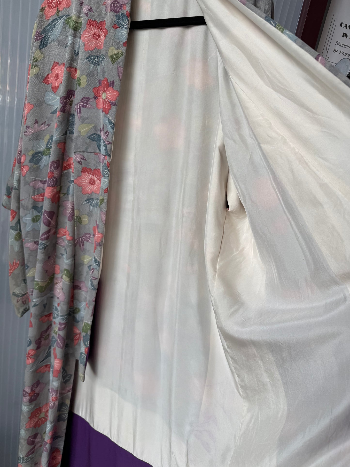 Grey Kimono with Pastel Floral Print