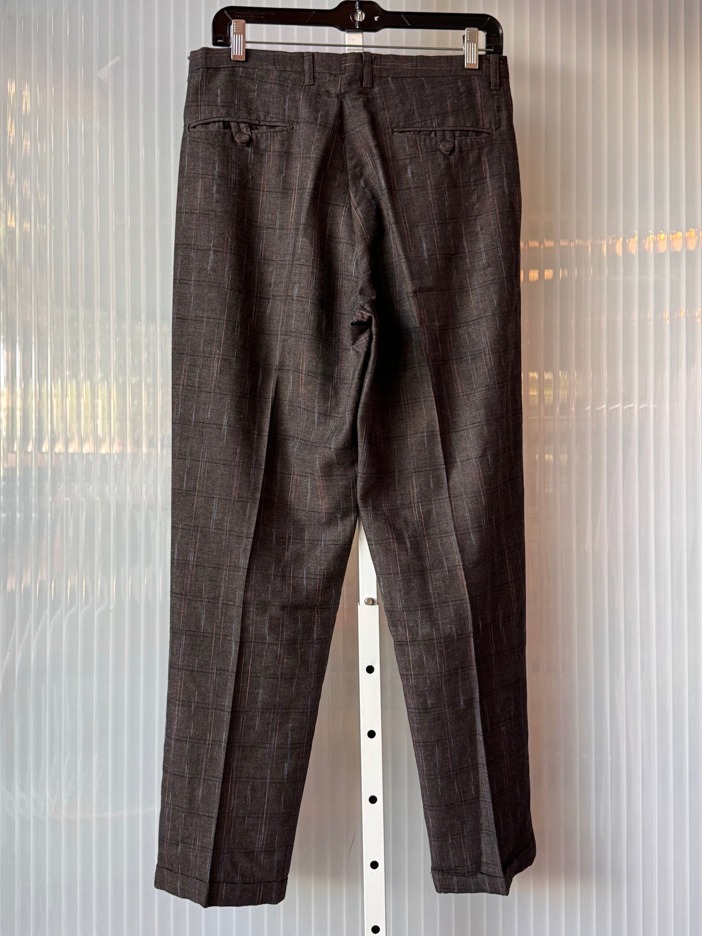 1980s Gray Pleated Trousers w/ Multicolor Thread Stripes
