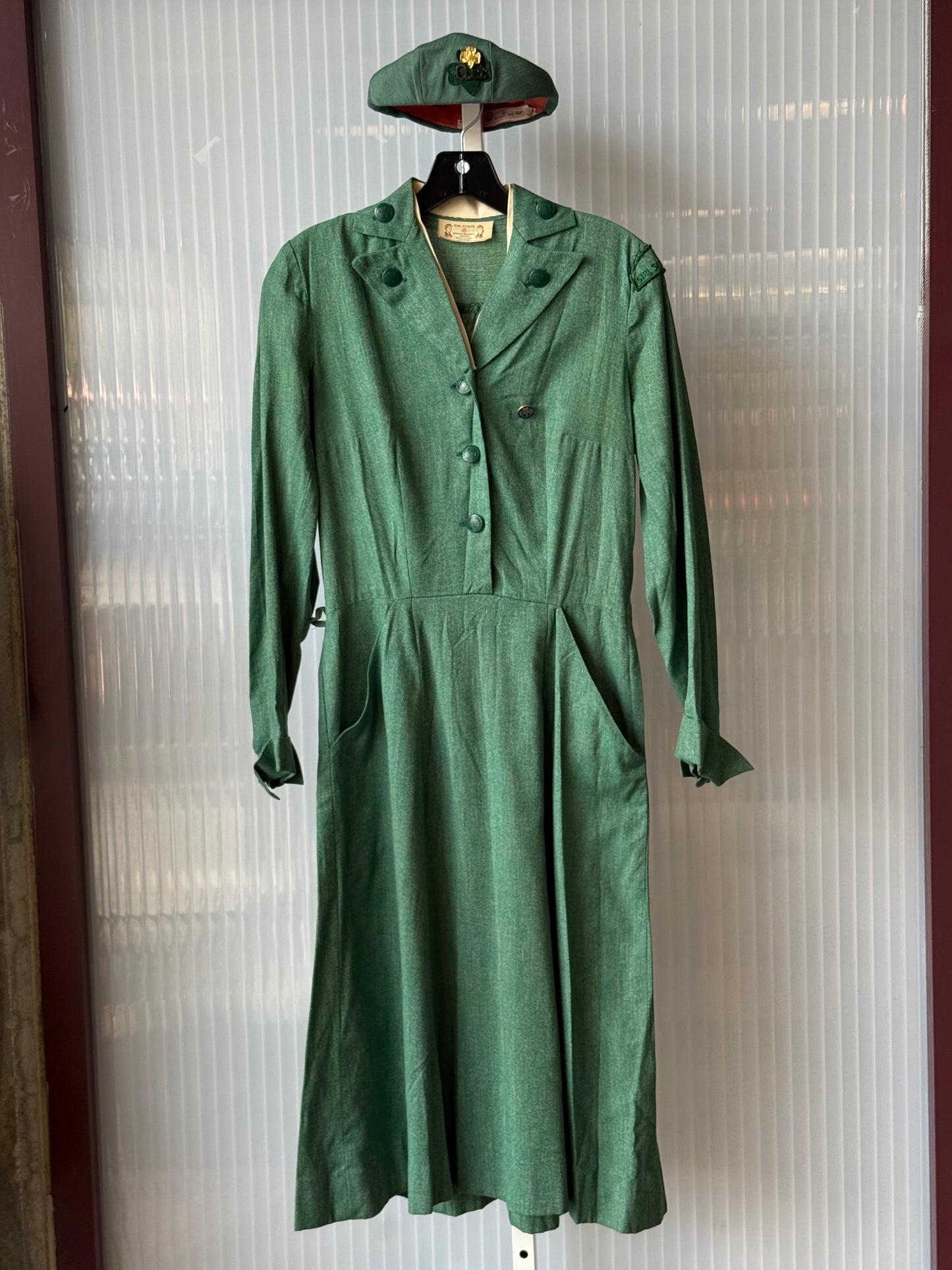1950s Green Girl Scout Dress w/ Pin