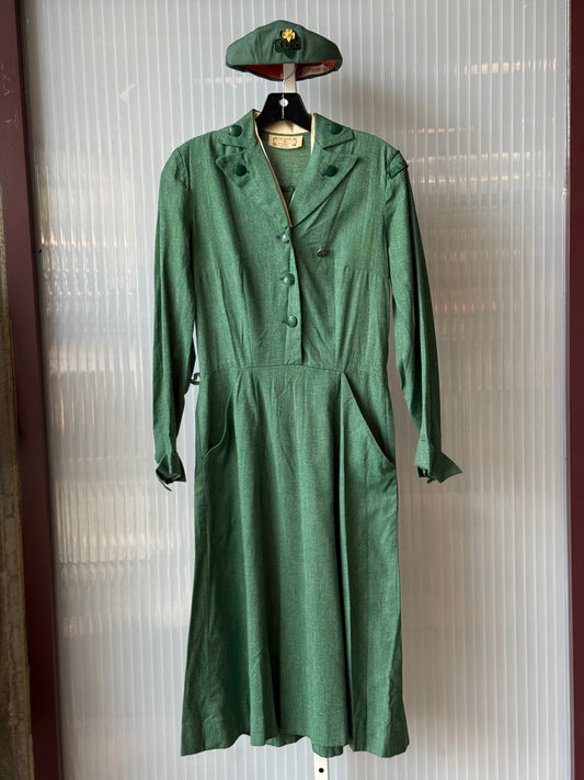 1950s Green Girl Scout Dress w/ Pin