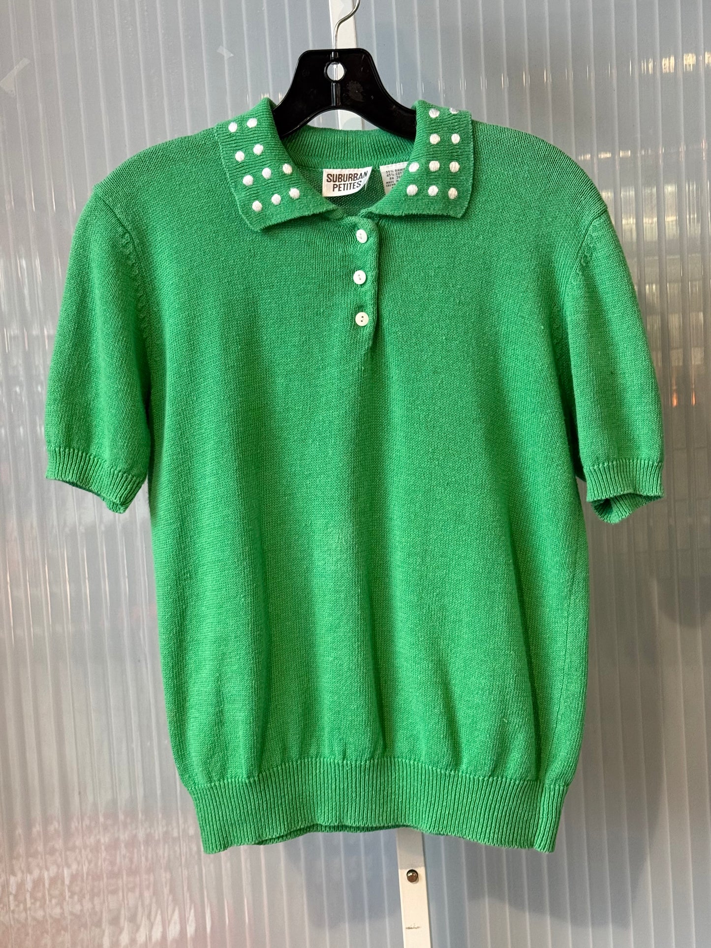 1980s Green & White Collared Top & Pleated Skirt Polka Dot Set