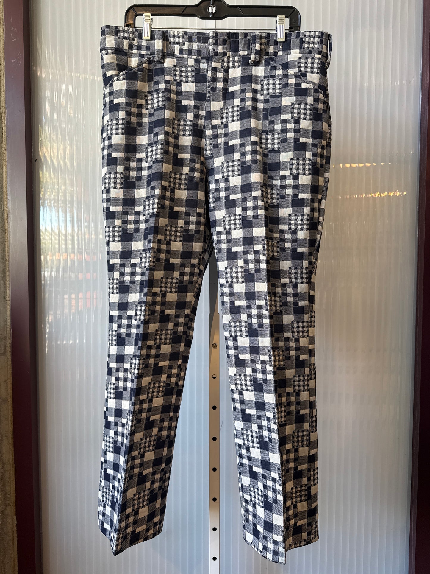 1970s Checkered Navy and White Pants