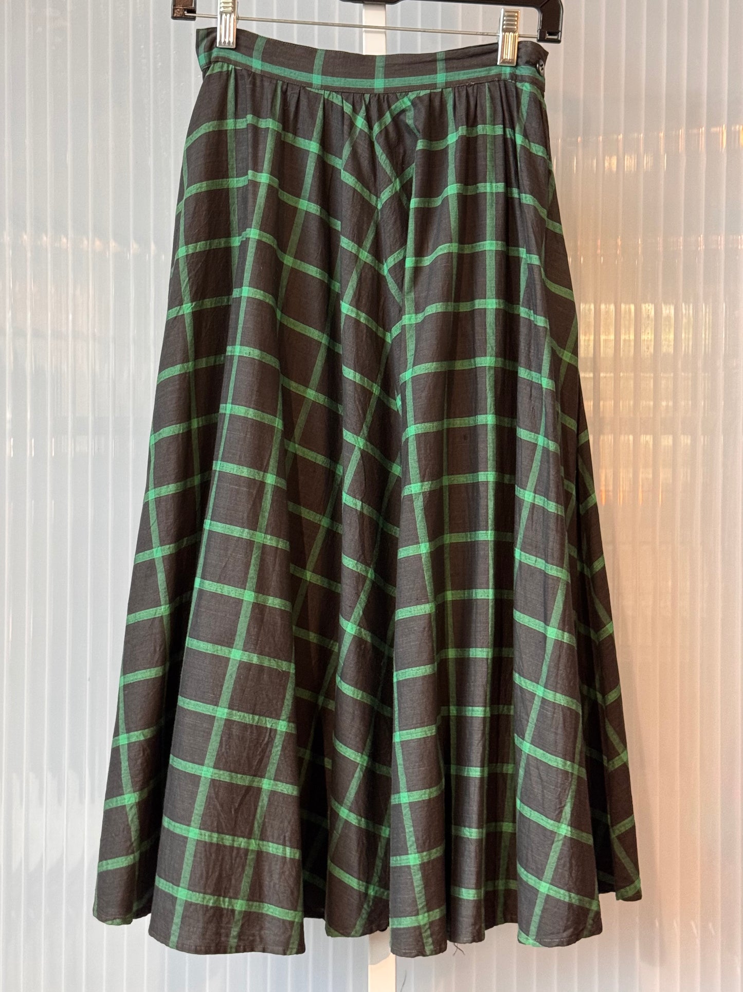 1970s Green Plaid Skirt