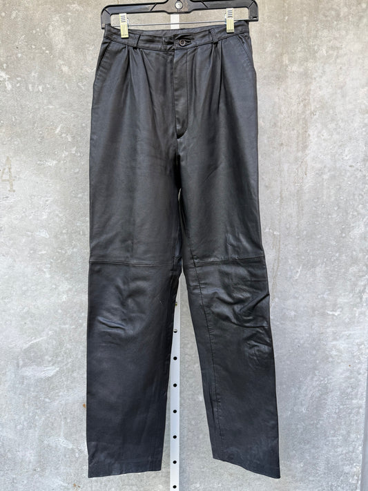 1980s Black Leather Pleated Pants