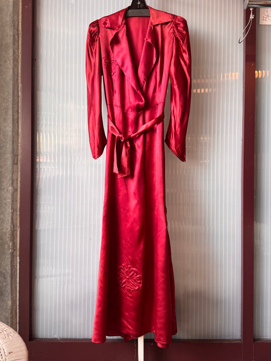 1940s Deep Red Luxurious Satin Robe Dress