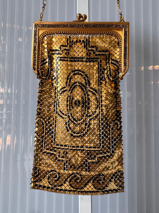 1920s Gold Tone Art Deco Mesh Flapper Purse