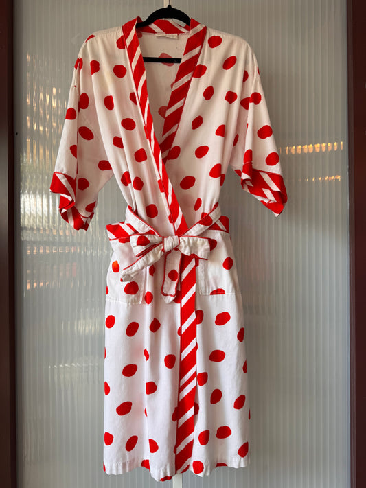 1980s White & Red Polka Dot Robe