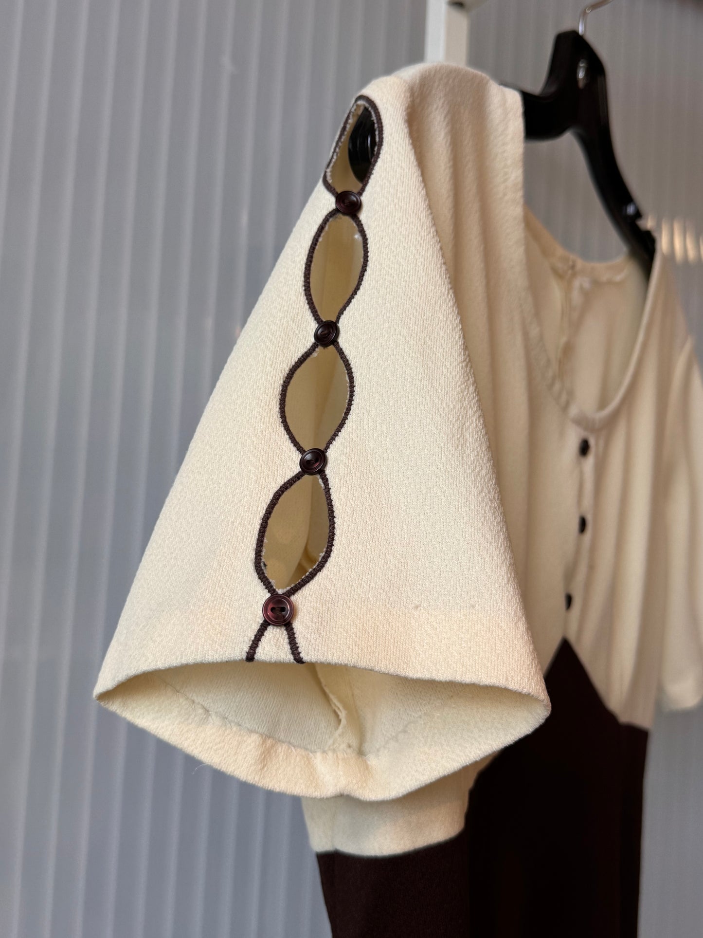 1960s / 1970s Mod Cream & Brown Empire Waist Dress