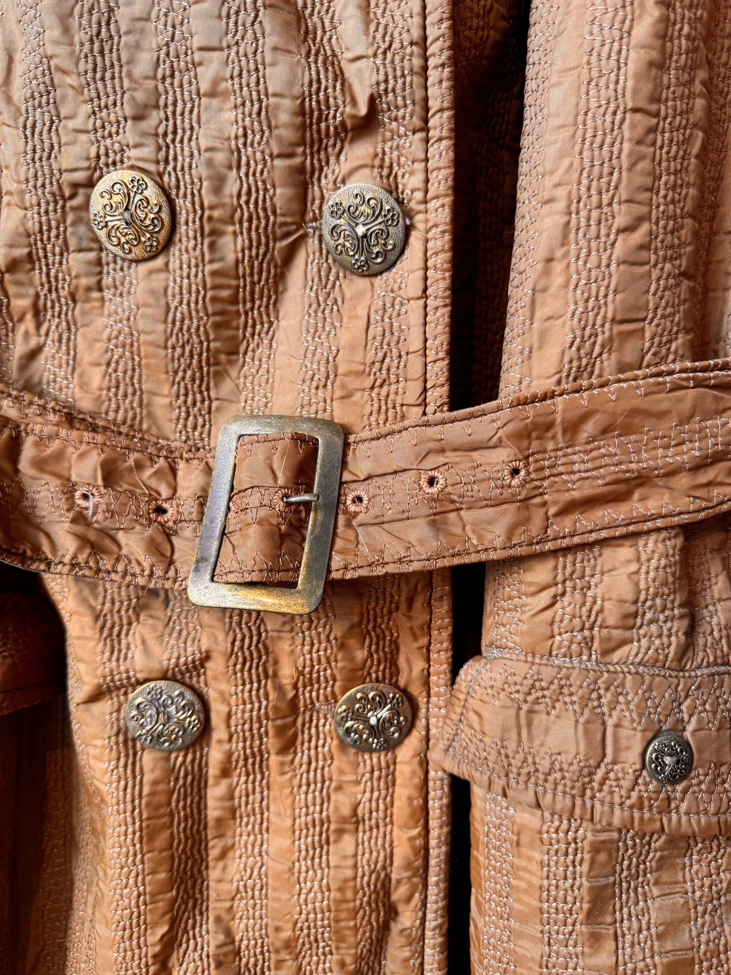 1970s Quilted Brown Textured Trench