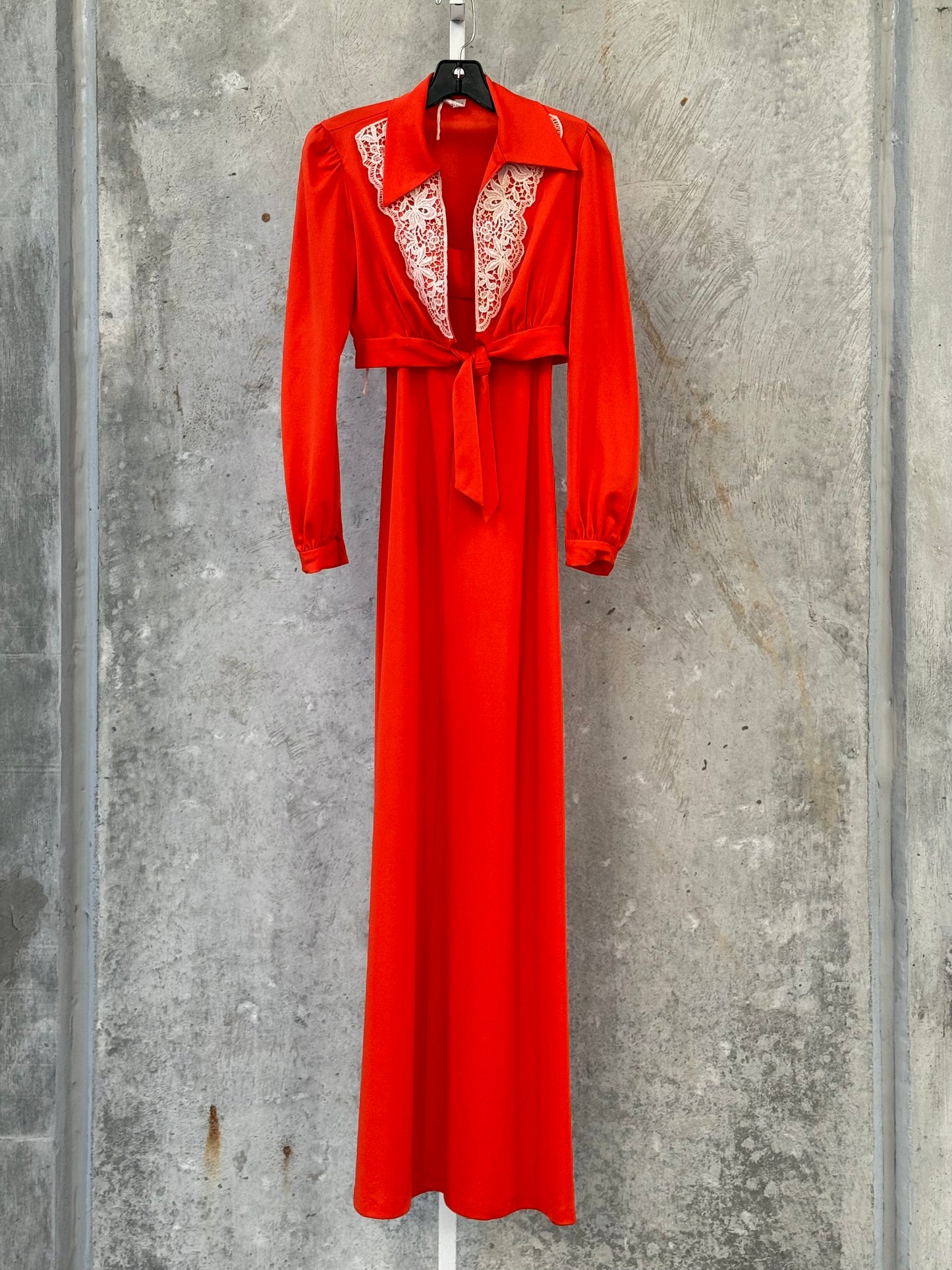 1970s Orange Dress & Bolero Set with Cream Ecru Lace